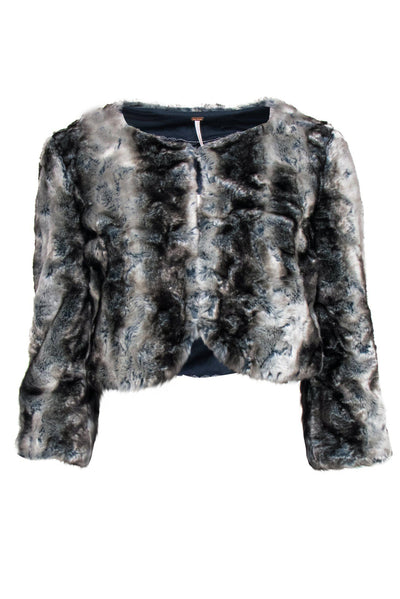 Current Boutique-Free People - Grey & Blue Cropped Faux Fur Jacket Sz XS