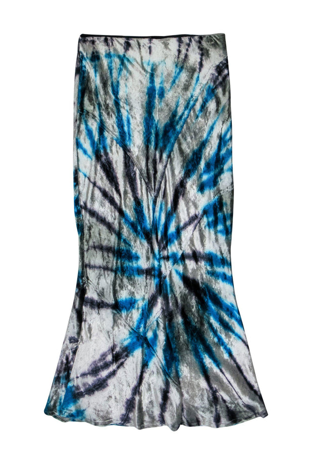 Current Boutique-Free People - Grey & Blue Tie-Dye Velvet Maxi Skirt Sz M