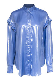 Current Boutique-Free People - Light Blue Ruffle Long Sleeve Holographic Shirtdress Sz S