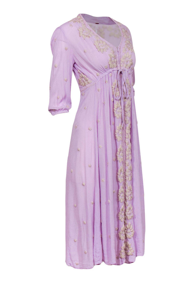 Current Boutique-Free People - Lilac Long Sleeve Embroidered Maxi Dress Sz XS