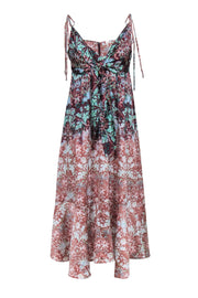 Current Boutique-Free People - Maroon & Mauve Floral Print Tie Strap Halter Maxi Dress Sz S