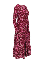 Current Boutique-Free People - Maroon & Pink Floral Print Long Sleeve Maxi Dress Sz XS