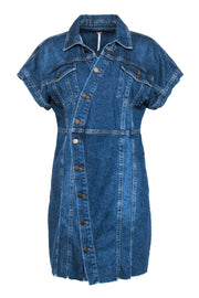 Current Boutique-Free People - Medium Wash Denim Asymmetric Button-Front Dress Sz L