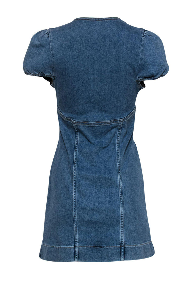 Current Boutique-Free People - Medium Wash Denim Lace-Up Short Sleeve Sheath Dress Sz 0