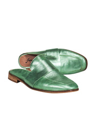 Current Boutique-Free People - Metallic Green Leather Mule Loafers Sz 6