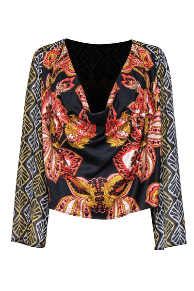 Current Boutique-Free People - Mixed Print Black Long Sleeve Blouse Sz XS