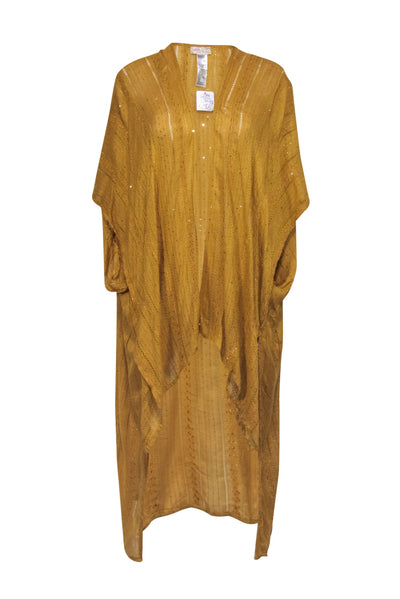 Current Boutique-Free People - Mustard Yellow Sequin Short Sleeve High-Low Kimono OS