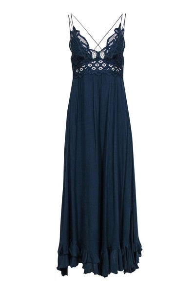 Current Boutique-Free People - Navy "Adella" Lace Bodice Maxi Dress Sz XS