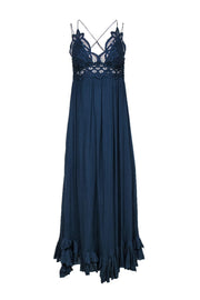 Current Boutique-Free People - Navy Blue Adella Maxi Dress w/ Lace Sz XS