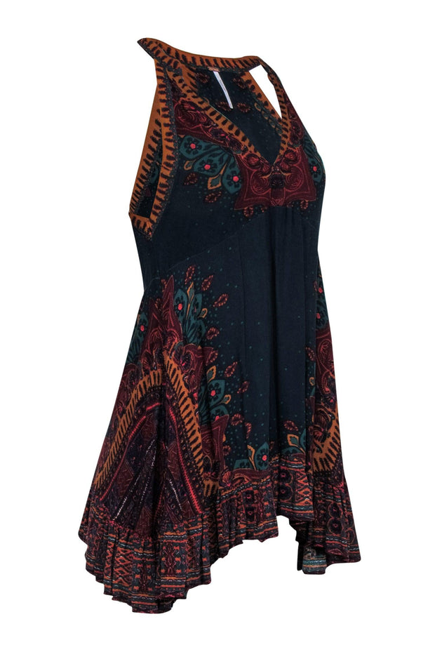 Current Boutique-Free People - Navy & Multicolor Bohemian Print Sleeveless Mini Dress Sz XS