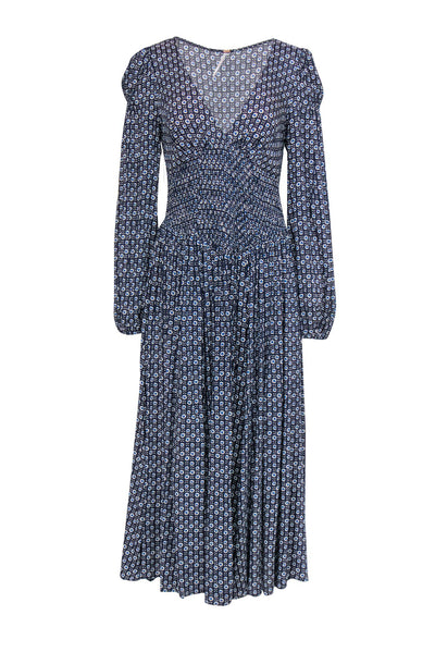 Current Boutique-Free People - Navy Printed Long Sleeve Maxi Dress Sz M