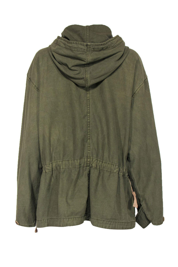 Current Boutique-Free People - Olive Green Oversized Utility-Style Button-Up Hooded Jacket Sz XS