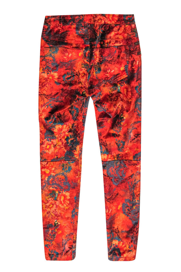 Current Boutique-Free People - Orange & Blue Antique Floral Velour Skinny Pants Sz 4