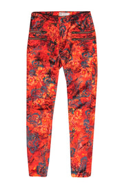 Current Boutique-Free People - Orange & Blue Antique Floral Velour Skinny Pants Sz 4
