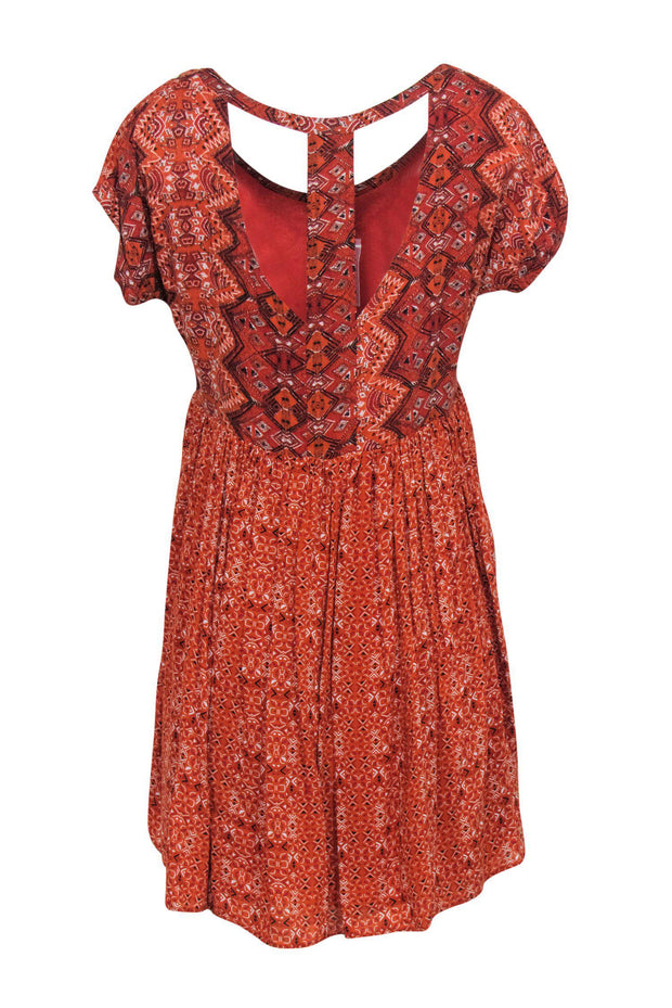 Current Boutique-Free People - Orange Printed Short Sleeve Babydoll Dress Sz S