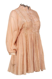 Current Boutique-Free People - Peach Cotton Long Sleeve Fit & Flare Dress w/ Eyelet Trim Sz S