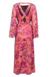 Current Boutique-Free People - Peach Floral Print Long Sleeve Maxi Dress Sz 8