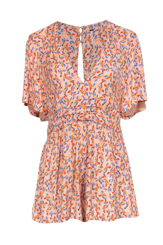 Current Boutique-Free People - Peach Floral Printed Romper w/ Open Back Sz 4