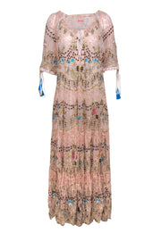 Current Boutique-Free People - Peach & White Bohemian Print Maxi Dress w/ Floral Embroidery Sz M