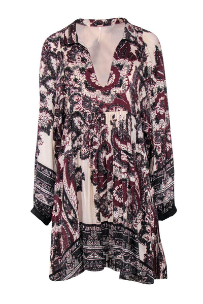 Current Boutique-Free People - Purple & Ivory Floral Bell Sleeved Oversized Dress Sz M