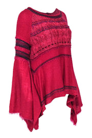 Current Boutique-Free People - Raspberry Pink & Purple Textured Knit Frayed Bell Sleeve Sweater Sz XS