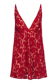 Current Boutique-Free People - Red Corduroy Ribbed Lace Mini Babydoll Dress Sz 8