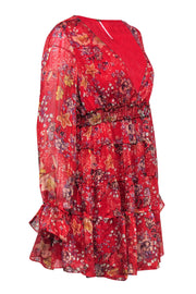 Current Boutique-Free People - Red Floral V-Neck Tiered Shift Dress Sz M