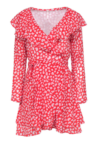 Current Boutique-Free People - Red & White Printed Textured Wrap Dress w/ Ruffled Trim Sz S