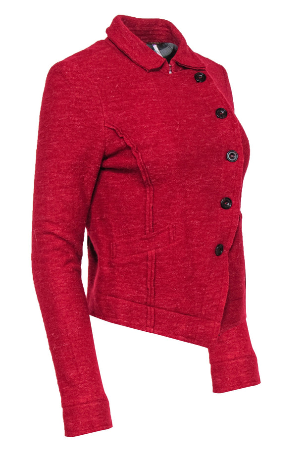 Current Boutique-Free People - Red Wool Blend Button-Front Jacket Sz S
