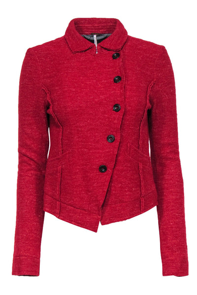 Current Boutique-Free People - Red Wool Blend Button-Front Jacket Sz S