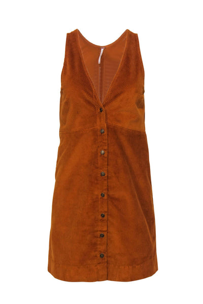 Current Boutique-Free People - Rust Orange Corduroy Sleeveless Button-Up Sheath Dress Sz XS