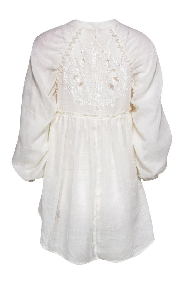 Current Boutique-Free People - Semi-Sheer Cream Blouse w/ Embroidery Sz XS