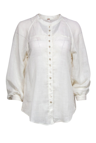 Current Boutique-Free People - Semi-Sheer Cream Blouse w/ Embroidery Sz XS