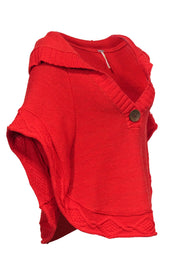 Current Boutique-Free People - Tomato Red Cable Knit Short Sleeve Hooded Poncho-Style Sweater Sz XS/S