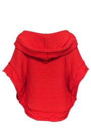 Current Boutique-Free People - Tomato Red Cable Knit Short Sleeve Hooded Poncho-Style Sweater Sz XS/S