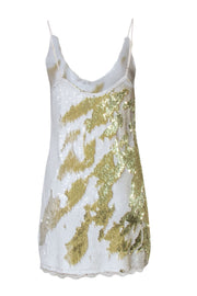 Current Boutique-Free People - White & Gold Sequin Mini Slip Dress Sz L