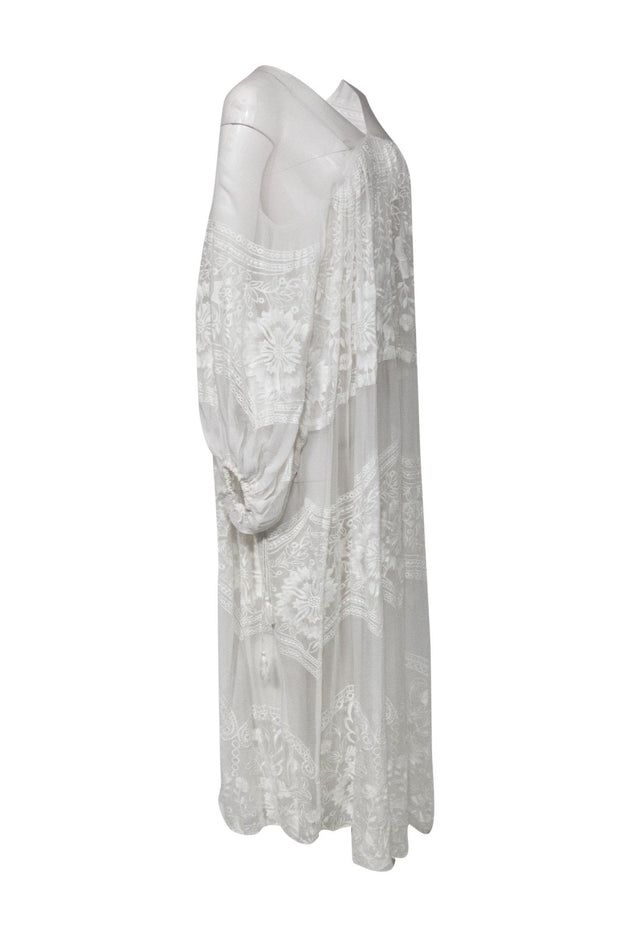 Current Boutique-Free People - White Silk "Bohemian Winds" Sheer Gown Sz S