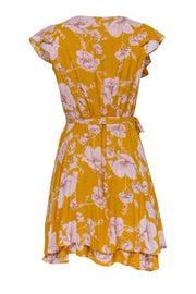 Current Boutique-Free People - Yellow Floral Ruffle Wrap Dress Sz L