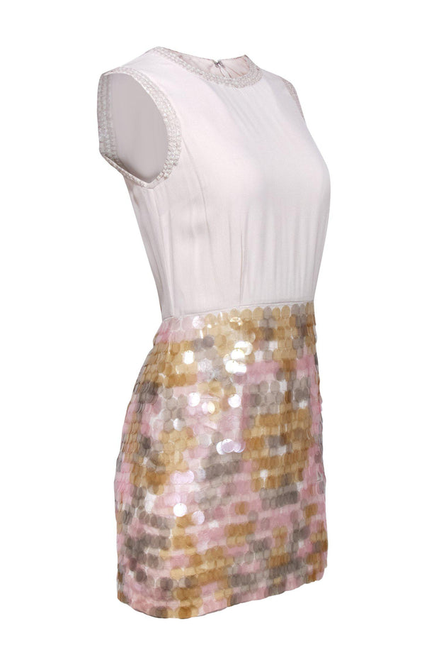 Current Boutique-French Connection - Beige Sheath Dress w/ Multicolored Sequin Skirt Sz 4