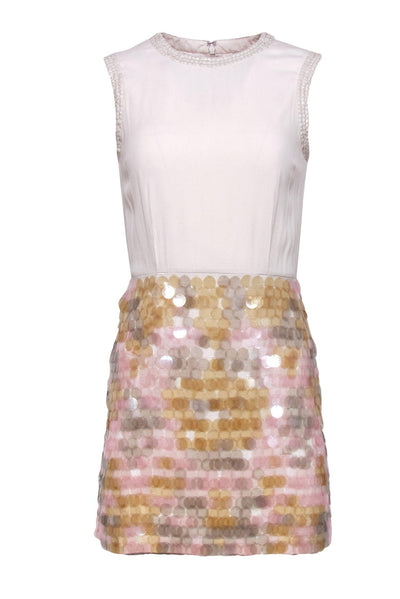 Current Boutique-French Connection - Beige Sheath Dress w/ Multicolored Sequin Skirt Sz 4