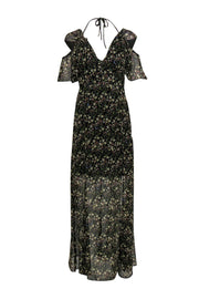 Current Boutique-French Connection - Black Floral Sheer Ruffle Maxi Dress Sz 2