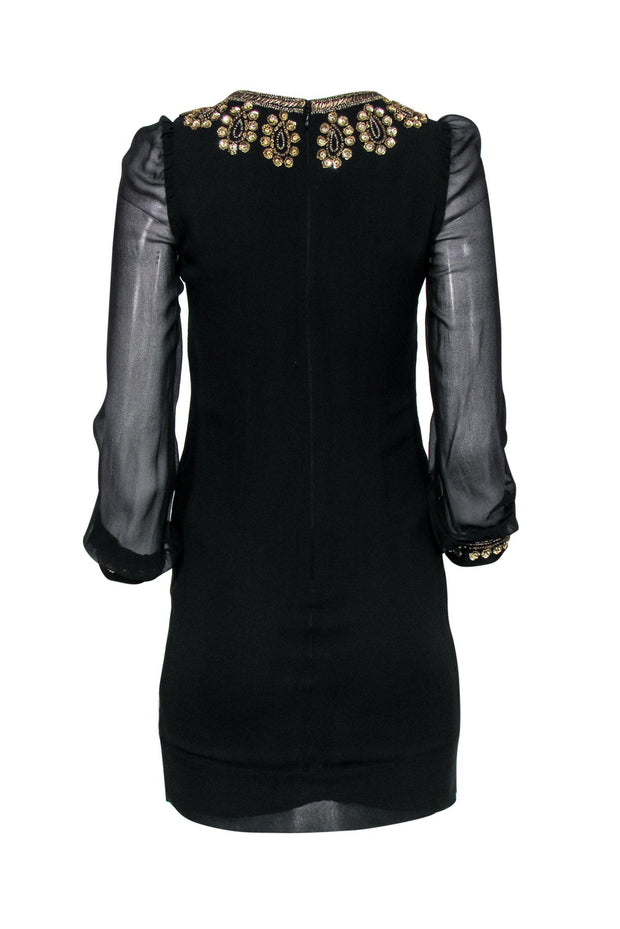 Current Boutique-French Connection - Black Silk Long Sleeve Dress w/ Sequins Sz 6