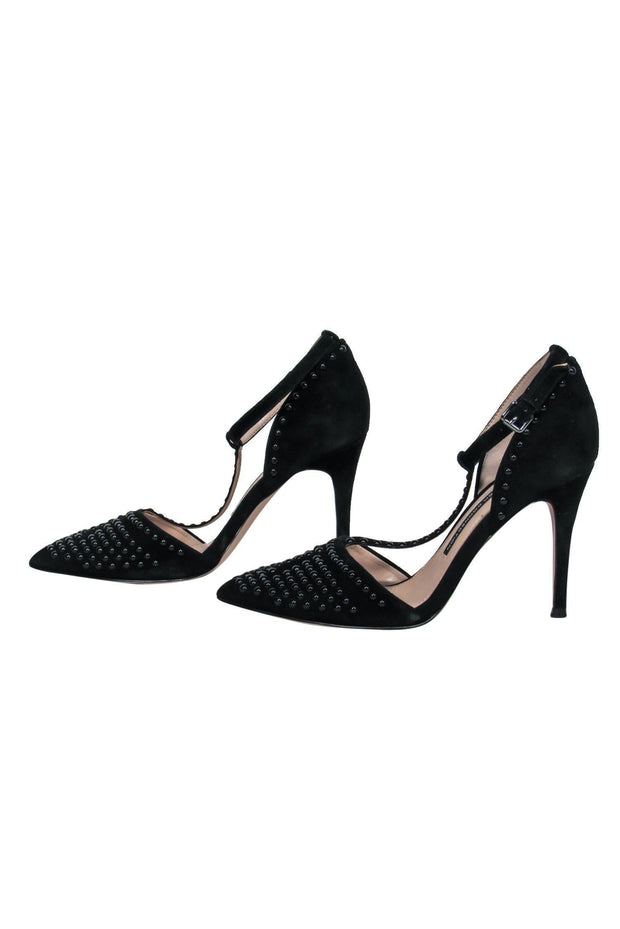 Current Boutique-French Connection - Black Suede Studded Pointed Toe "Elanah" Pumps Sz 8.5