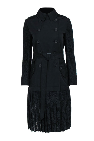 Current Boutique-French Connection - Black Trench Coat w/ Lace Detail Sz 2