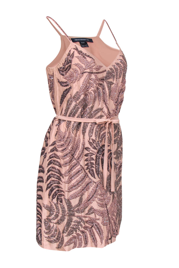 Current Boutique-French Connection - Blush Pink Sleeveless Beaded Mini Dress w/ Belt Sz 4