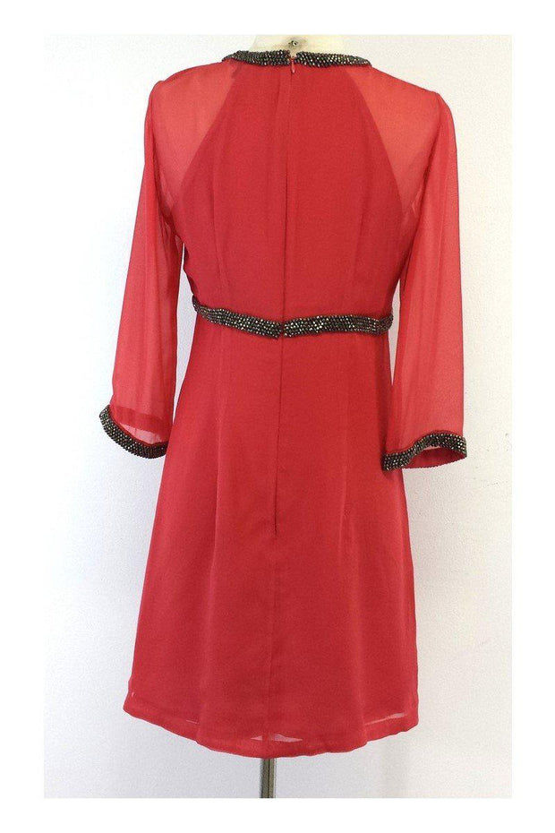 Current Boutique-French Connection - Coral Silk & Bead Detail Dress Sz 4