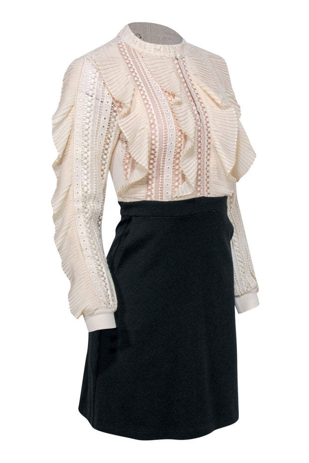 Current Boutique-French Connection - Cream & Black "Patricia" Lace Jersey Dress Sz 2