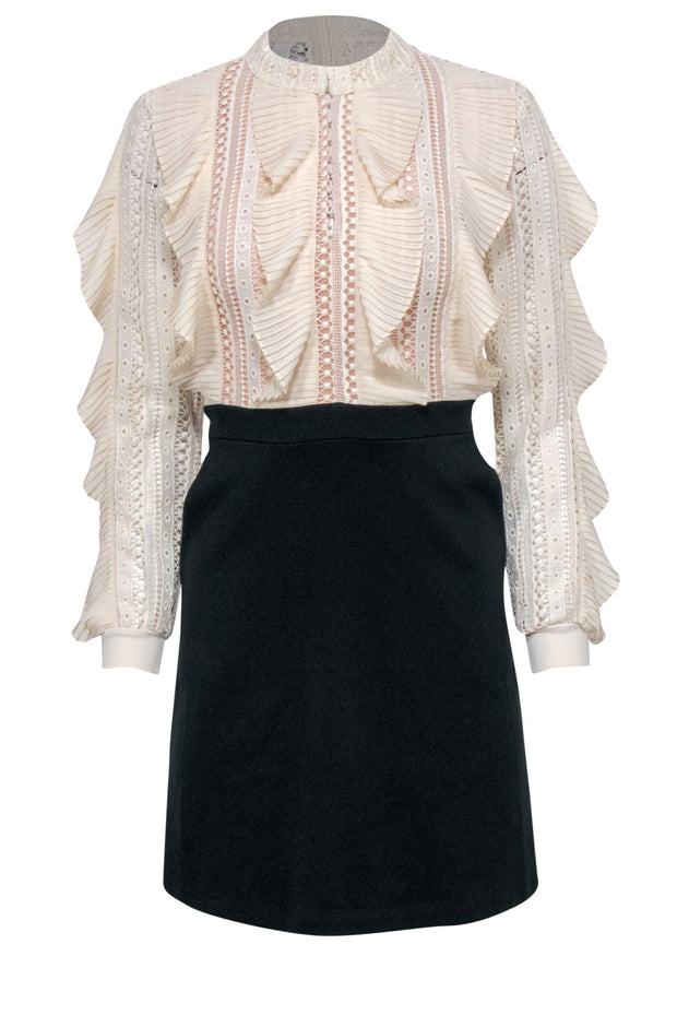 Current Boutique-French Connection - Cream & Black "Patricia" Lace Jersey Dress Sz 2