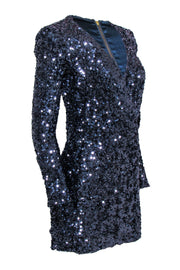 Current Boutique-French Connection - Dark Blue Sequin Long Sleeve Faux Wrap Dress Sz 4