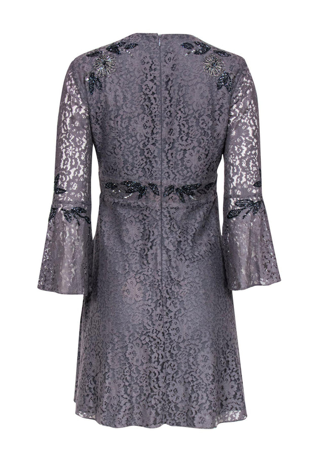 Current Boutique-French Connection - Gray Lace Bell Sleeve Dress w/ Beading Sz 8